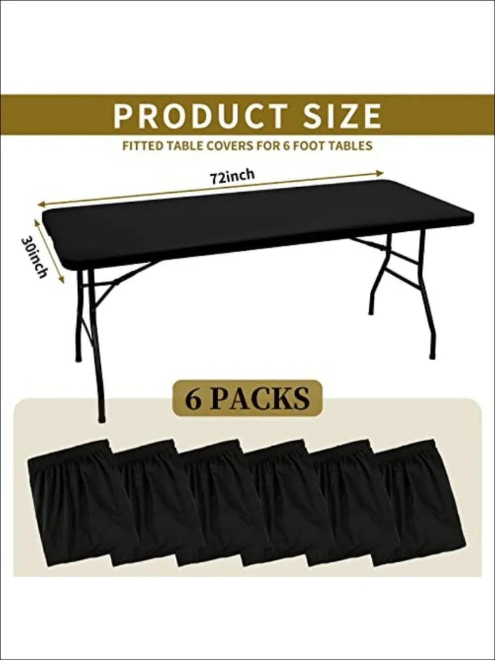 6 Pack Stretch Table Top Cap Cover 30x72 Fitted Tablecloth for Folding Tables